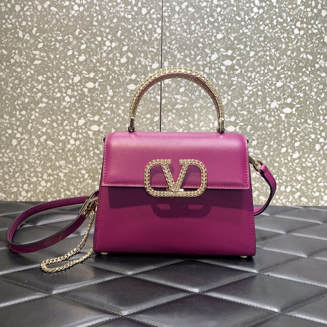 Valentino Garavani Vsling Small Handbag in Rose Purple Grainy Calfskin 